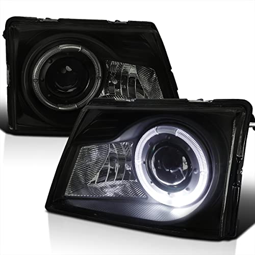 SPEC-D TUNING Black Smoke Projector Headlights Head Lamps w/ Halo Rim Compatible with 1998-2000 Ford Ranger Left + Right Pair Headlamps Assembly