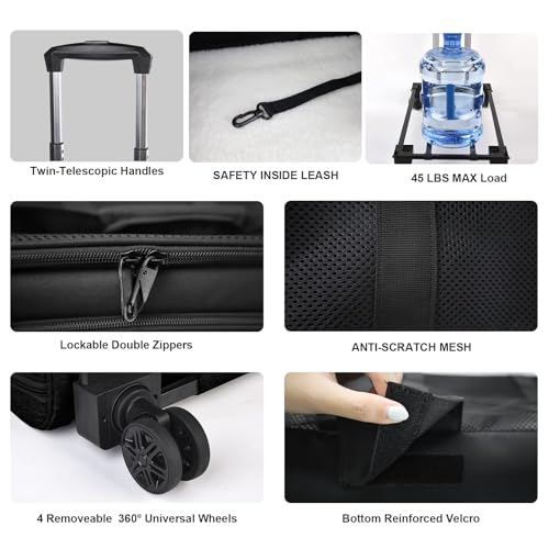 Henkelion Transportadores grandes para cães e gatos com rodas para filhotes de até 20 kg, suporte pa
