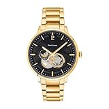 Orologio Uomo TRIO Quadrante Nero Cinturino Acciaio Oro