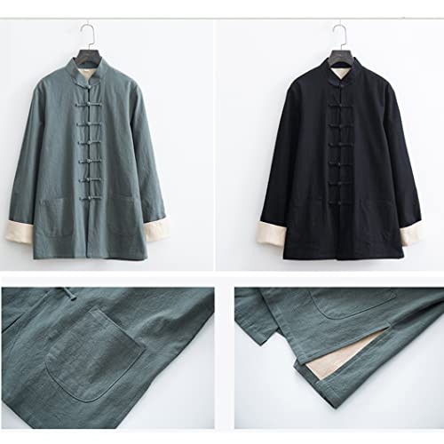 Traditioneller chinesischer Tang-Anzug für Herren – Weite, große Kung-Fu-Jacke mit Langen Ärmeln, Tai-Chi-, Qi-Gong- und Wing-Chun-Trainingsuniformhemd (Blau 1 8XL)