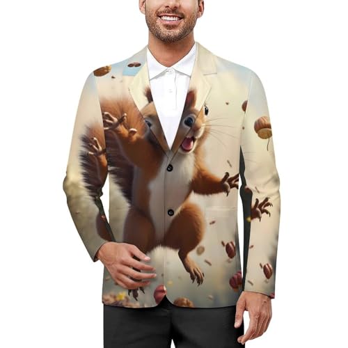Squirrel Love Walnuts Men's Suit Jacket 2 Button Lapel Blazers Tuxedo Business Coat for Wedding Party