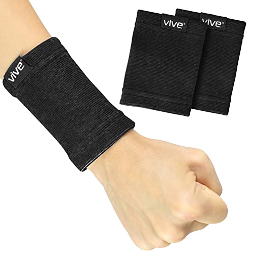 Vive Wrist Compression Sleeves for Women & Men (Pair) - Elastic Support Wristband for Pain Relief & Circulation - Wrist Support for Carpal Tunnel, Arthritis, Tendonitis - Great for Sports Injury