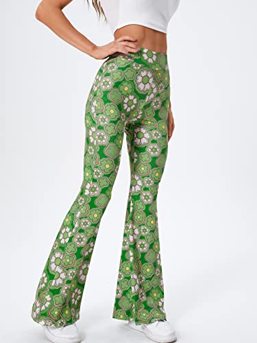 WDIRARA Women's Elastic High Waist Allover Print Floral Bell Bottom Flare Leg Long Pants3