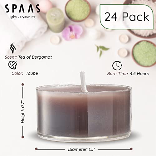 Spaas Scented Tea Lights Candles In Clear Cups - Tea Of Bergamot Fragrance | Premium Long Burning Scented Tealight Candles For Spa, Romantic Décor, Meditation, Dinner, And Home Décor | Pack Of 24 #TOP2