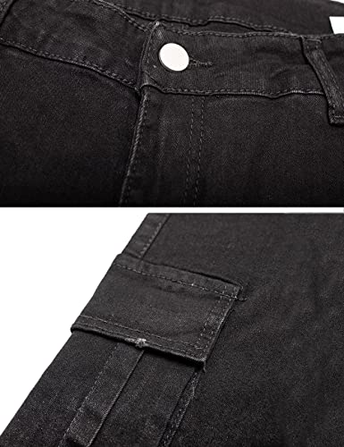 Nutriangee Men's Moto Biker Slim Fit Cargo Jeans Skinny Stretch Multi-Pockets Denim Pencil Pants Black 32 #TOP5