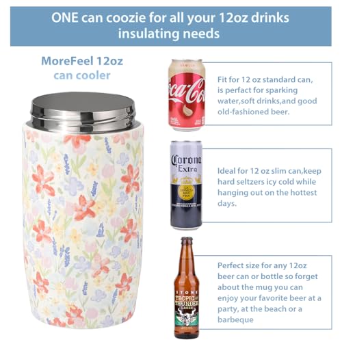 Image of Morefeel 4-in-1 Insulated Can Cooler for 12 oz Cans & Bottles | 304 Stainless Steel Can Holder Fits 12 Oz Slim Cans, Standard Cans, Beer Bottles & Works as A Open Cup; Dishwasher Safe