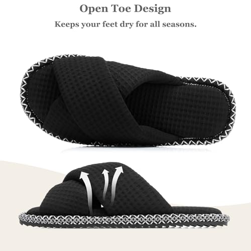 Image of GOEWY Slippers for Women Memory Foam House Bedroom Corduroy Crossbands Open Toe Slides Sandals Shoes Comfy Trendy Gift for womens Anti-Skid sole