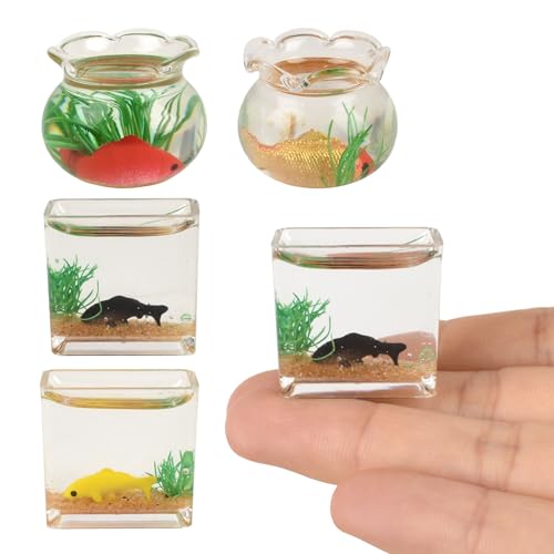 Lot de 4 bols à poissons miniatures en verre transparent de formes rondes et carrées