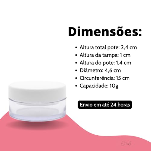 Potinho Para Glitter Acrilico Tampa Colorida 10 Gramas - 5u (Branco)
