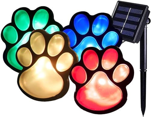 4 Solar Dog Animal Paw Print Lights Garden Statue Lantern Led Path 3" Light Lamp for Outdoor Garden Path Landscape Walkway Yard (Colorful) - Image 2
