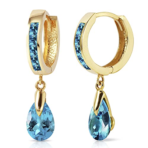 4.2 Carat 14k Solid Gold Huggie Earrings Dangling Blue Topaz