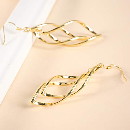 18K Gold Plated Linear Swirl Wire Earrings For Women dangling Boho Dangle Drop3