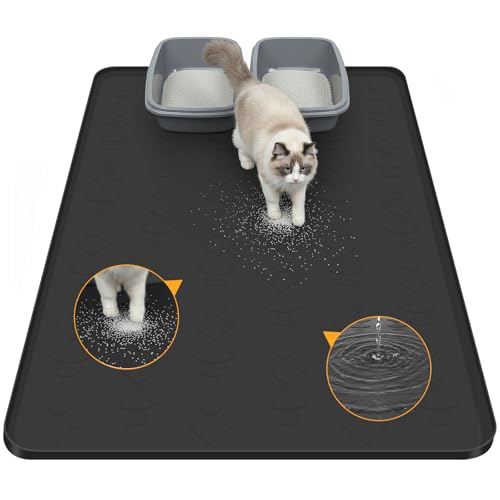 Mittimiya 100 X 70 cm Tapis Litiere Chat xxl, Tapis en Silicone Alimentaire, Imperméable, Antidérapant et Facile à Nettoyer, pour Bac à Litière, pour Les...