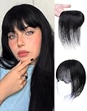 Hair Toppers for Women Real Human Hair, Bangs Hair Clip 360°3D Cover Clip on Bangs for Women Fake Bangs for Daily Wear (10 Inch Natural Black)