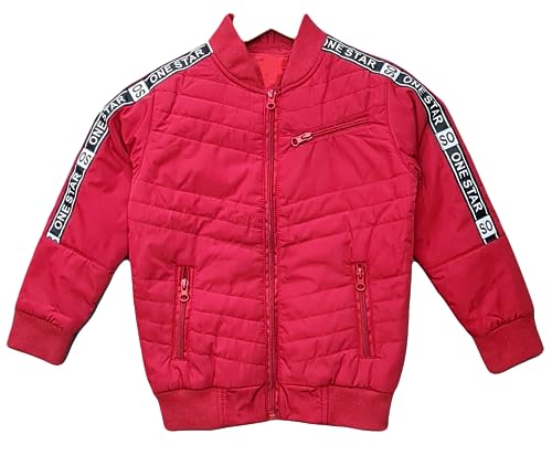Image of Girls Puffer Color Block Jacket Polyester Lining Padded & Quilted Full Sleeve Zipper Jacket Winter Wear in Red Color