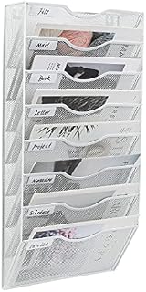EasyPAG 8 Tier A4 Mesh in Tray Wall Pocket File Holder Mail Organiser Magazine Storage Rack,Black
