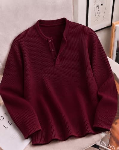 AUSK Men's Premium Frill Texture Henley T Shirt Red Maroon - Image 3
