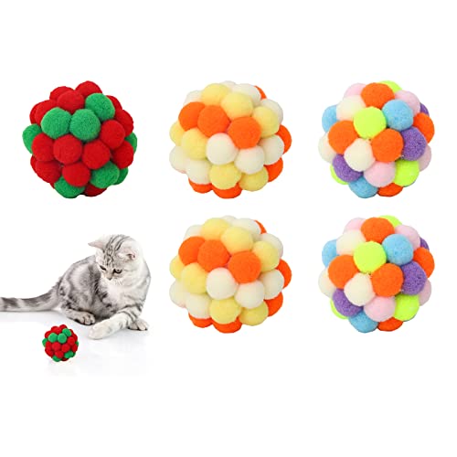 6 Pcs Cat Toy Ball,Cats Interactive Pompon Ball Toy,Cats Colorful Elastic Ball,Soft Cat Pom poms Balls Chewing Toy,Training Playing Chewing Plush Ball,Cat Toys for Indoor Cats Kitten