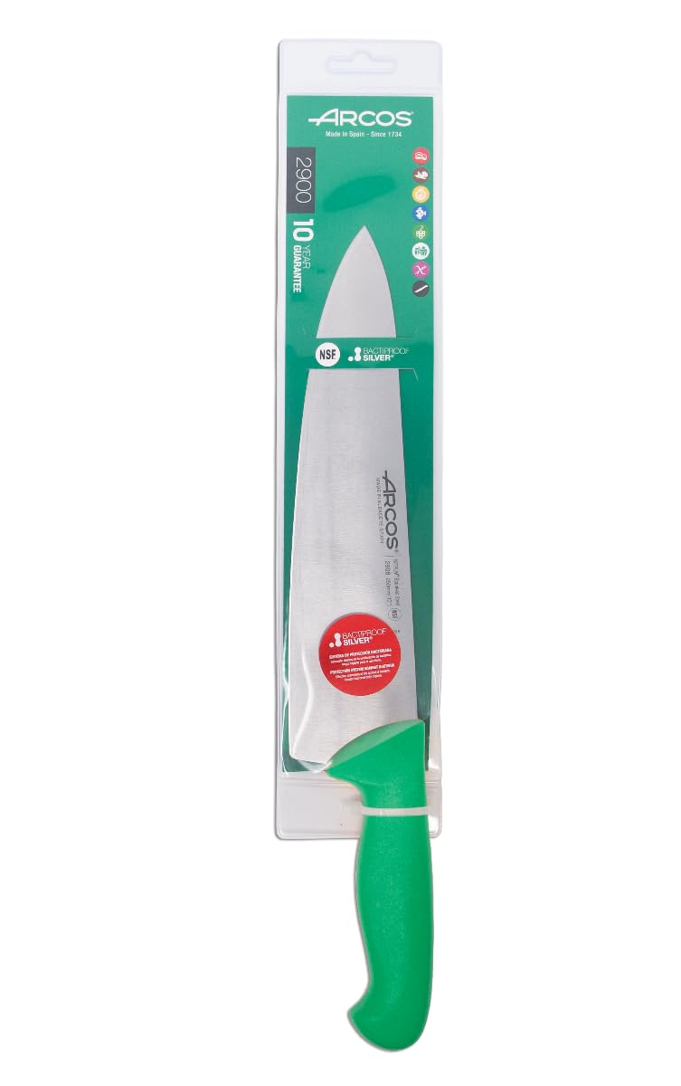 Arcos Serie 2900 - Cuchillo Cocinero Ancho - Hoja de Acero Inoxidable Nitrum de 250 mm - Mango inyectado en Polipropileno Color Verde — view 6