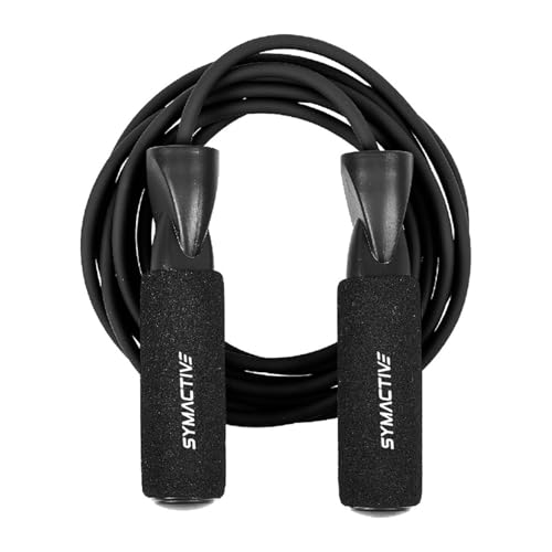 Amazon Brand – Symactive Polyvinyl Chloride (PVC) Skipping Jumping Rope with Foam Cushioned Handles for Men and Women, with Adjustable Height Speed for Exercise & Fitness