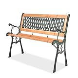 Gartenbank mit Metallrahmen, Gartenliege, dekorativ, aus Holz, für Hof, Terrasse, Café, Park, 122 x 51 x 73 cm
