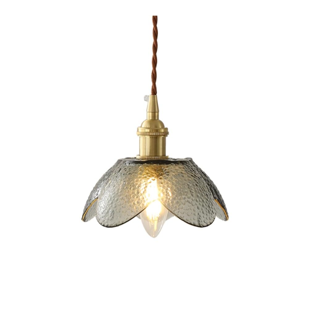 Flower Glass Pendant Light Brass Finish Farmhouse Hanging Lamp with Hammered Shade Kitchen Island Bedroom Ceiling Lighting