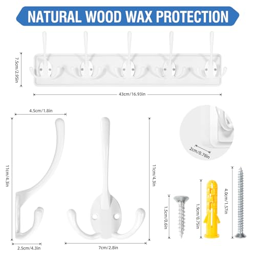 Fanyity MPG3209 Farmhouse Coat Rack Wall Mount With Pine Wood Planks And 5 Triple Hooks thumb #2