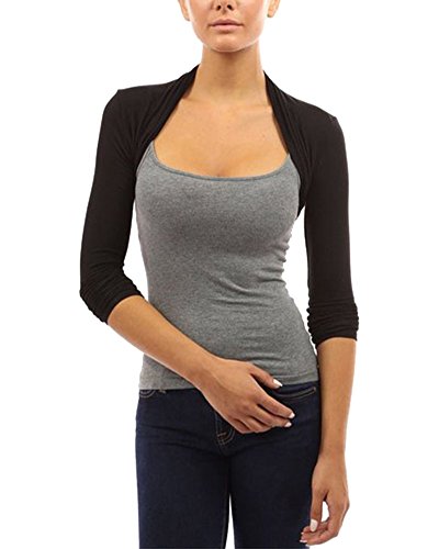 Bolero Mujer para Fiesta Boda Chaqueta Media Manga Torera Elegante Cárdigan Corto Negro S Cover