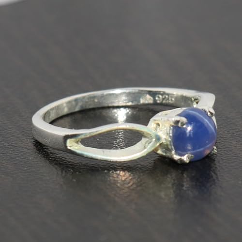 GEMHUB Round Shape 3 Ct Solitaire Style Split Shank Natural Blue Star Sapphire 925 Sterling Silver Engagement Ring3