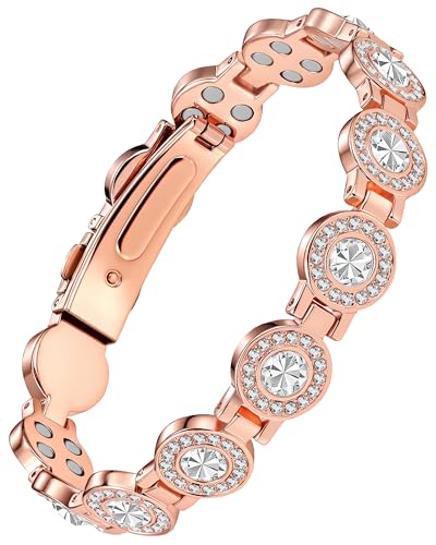 Jecanori Brilliant Crystals Copper Bracelet for Women, 4X Strength Magnetic Therapy Bracelet with 3800 Gauss Neodymium Magnets, Adjustable Pure Copper Jewelry Gift