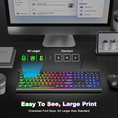 Image of Multiple Color Rainbow LED Backlit Large Size USB Wired Multimedia PC Gaming Keyboard