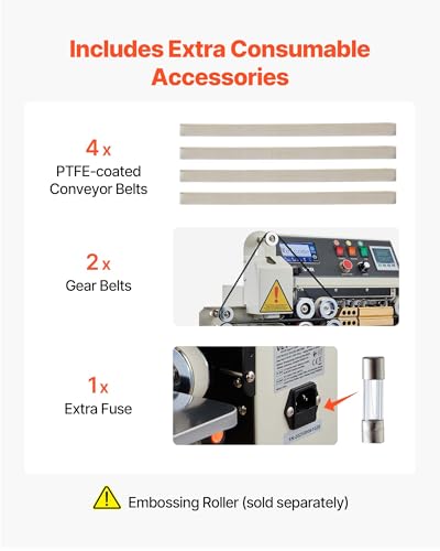 Image of VEVOR Continuous Bag Band Sealing Machine, 0.24-0.47 in Seal Width, Horizontal Band Sealer Machine with Ink Printing, Temp & Speed Adjustable, Heat Sealing Machine for 0.001-0.03 in Plastic Bags