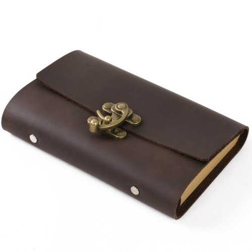Ancicraft Leather Journal With Clasp Lock Lined Diary Notebook A6 Refillable 6-Ring Binder Vintage Craft Paper (Dark Brown With Clasp A6) #TOP2