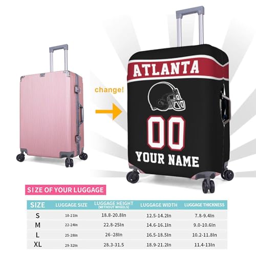 Image of Custom Atlanta Luggage Cover Personalized Football Style Suitcase Cover with Name Number Customized Washable Elastic Sports Travel Suitcase Protector for Business Vacation Gifts
