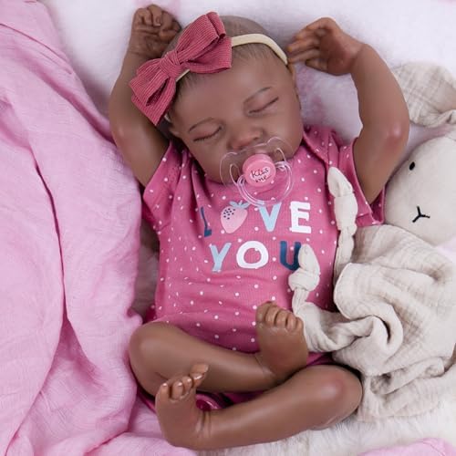 Milidool Reborn Baby Dolls Black Girl - 18-inch Realistic Baby Dolls, Lifelike Soft Vinyl Black American Doll, Nice Gift for Kids, Pre-Parents, Grand-Parents, Doll Collectors