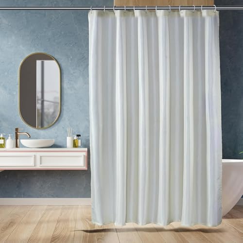 Image of Amazon Basics Shower Curtain 6 Feet | Waterproof Bathroom Curtain | PVC-Free, No Plastic Smell | Machine Washable Fabric | Off-White | 6ft Wide | 12 Hooks -180 CM X 180 CM