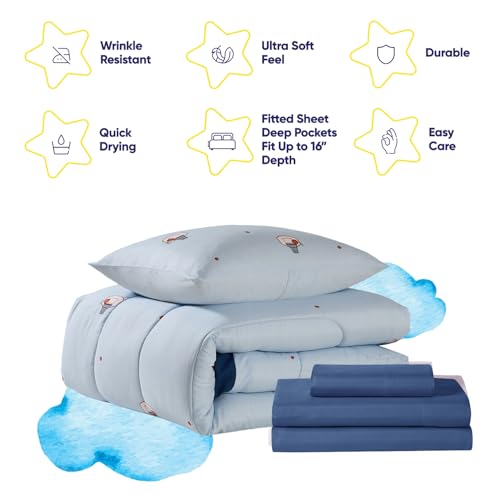 Image of Basketball Comforter Set Twin Size - Bed in a Bag with Sheets, Pillowcases & Shams - Soft Stylish Sports Bedding - All Season Boy's Basketball Bed Set