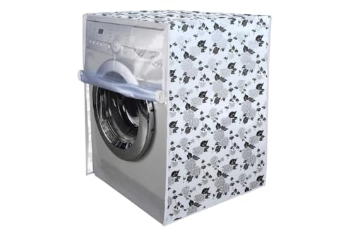 Image of Stylista PVC Washing Machine Cover Compatible for IFB 6.5 KG Fully-Automatic Front Loading ELENA SXS 6510, Waterproof and Dustproof, Floral Pattern Black & White