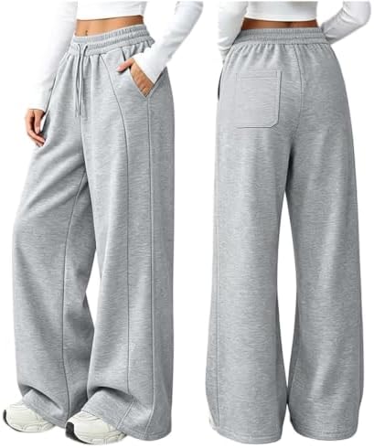 GOSEAGOTOFUN Baggy Sweatpants for Women Drawstring High Waisted Wide Leg Sweatpants Fall Winter Fashion Workout Casual Jogger 01-Grey XX-Large (xx_l) - 4