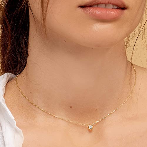 Handmade Dainty Cubic Zirconia Necklace - Sterling Silver Solitaire Pendant - Gold Necklace For Women - Sterling Silver Necklace For Women, 15" #TOP4