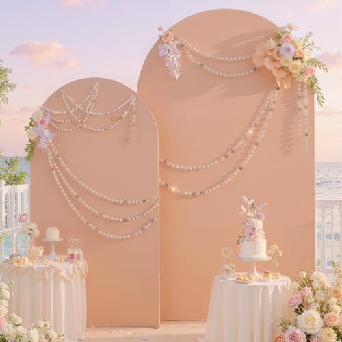 Image of Nude Arch Backdrop Cover Set of 2 (7.2ft & 6ft), Chiara Arch Cover Wrinkle-Free Spandex Arch Cover for Wedding Birthday Party Baby Shower Bridal Shower Ceremony Banquet Fabric Backdrop (No Stand)