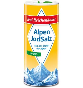 Bad Reichenhaller Alpen JodSalz iodized salt with added fluoride 125g shaker
