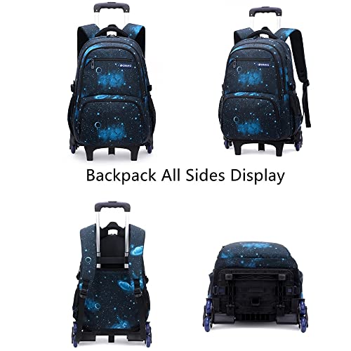 3Pcs Boys Galaxy Rolling Backpack Wheeled School Bag Kids 6 Wheels Trolley Bookbag Carry On Luggage With Lunch Bag #TOP2
