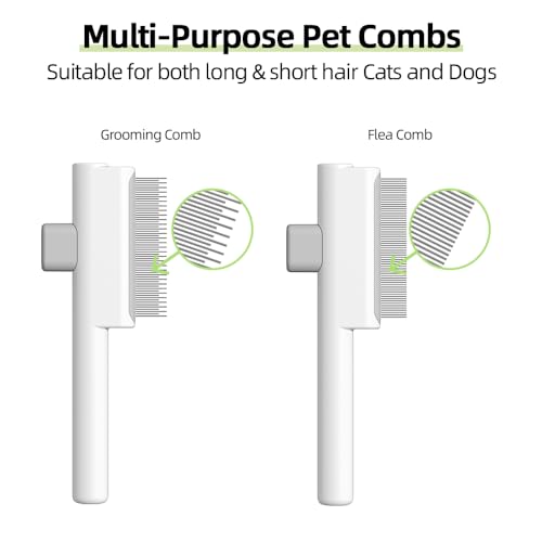Marchul 2 Stück Katze Kamm Hund Kämme Set, Floh Kamm für Katzen und Hunde, Selbstreinigende Katze Grooming Bürste mit Release-Taste und Edelstahl Metall Runden Zähnen für die Entfernung, weiß