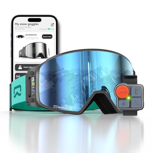 Multifunctional Smart Bluetooth Ski Goggles with Walkie-Talkie, Replaceable Anti-Fog Lens, Music & Call, Real-Time AMOLED Display, Compatible with Most Helmets (G03 Blue, Multi-Button Remote)