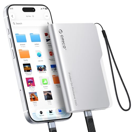 ORICO iFolder Go �O�t��SSD 1TB Type-C 5Gbps �����]�� iPhone 17/16 Pro Max�Ή� �A���~���� �t�@�C���t�H���_���݌v �|�[�^�u��SSD Windows/Mac�Ή� �^�u���b�g�EPC�E�X�}�z�p �|�[�^�u