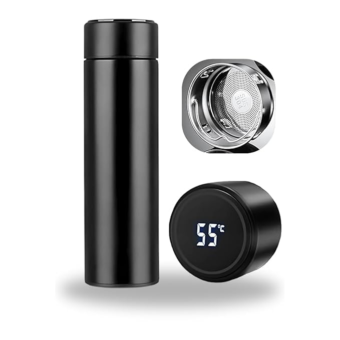 Image of Smart Water Bottle with Temperature Display, Stainless Steel, Hot & Cold, Leakproof (Black 3)