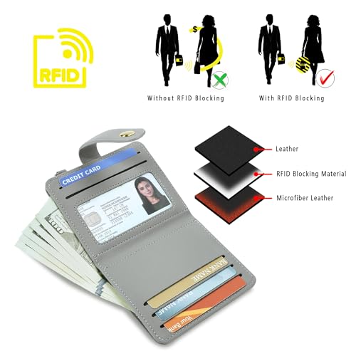 Image of Airkit Small Wallet Women RFID, PU Leather Card Holder with Keychain | Slim Compact Zipper Coin Purse for Ladies, Travel Holiday Gifts for Mom, Cute Mini Bifold Wallets
