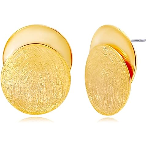 OZEL –Stud Earrings Brushed Texture for Women –14k Yellow Gold/White Gold Plated –Simple Daily Geometry Circle Oval Round Square Cubic Snowman (G302223) Cover