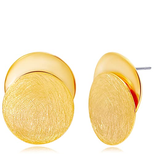 OZEL Gold Stud Earrings, Brushed Finish, 14K Gold Plated Fashion Jewelry for Women